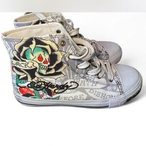 Ed Hardy Gray High-Tops with Skull and Rose